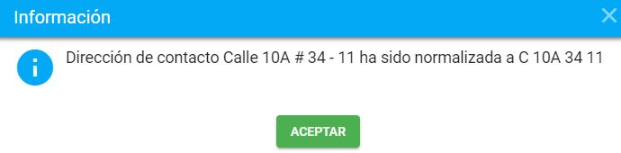 Mensaje de normalización de dirección